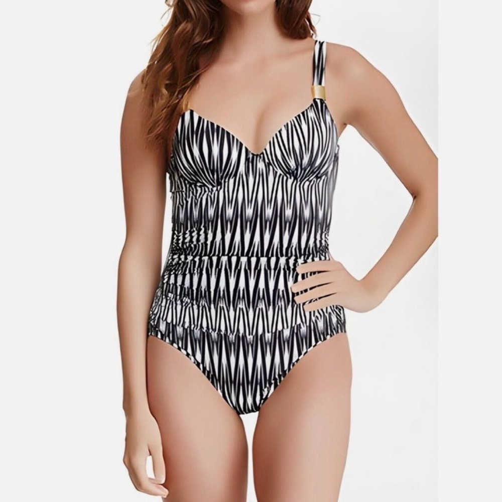 SPANX Black and White Patterned One Piece Swimsuit
